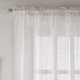 Pair of Slot  Top Sheer Voile Panels with Metallic Shimmer Print - White / 229cm - thumbnail 5