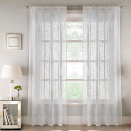 Pair of Slot  Top Sheer Voile Panels with Metallic Shimmer Print - White / 229cm - thumbnail 2