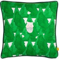 Hide and Seek Santa Printed Piped Velvet Cushion - Green