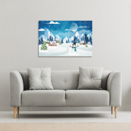 Evening Village Winter Landscape Gallery Canvas - Red / 61cm / 41cm - thumbnail 3