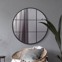 Circulus Metal Framed Round Circular Window Wall Mirror - Black / 100cm
