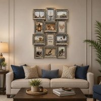 12 Multi-Aperture Ornate Photo Frame Grey 58x45Cm - Rustic Grey Brushed