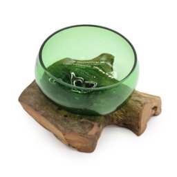 Beer Bottle Glass on Wooden Base Handmade Art Piece - Brown - thumbnail 2