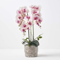 Homescapes Large 64cm Lifelike Pink Artificial Orchid in Grey Cement Pot - Pink - image 1