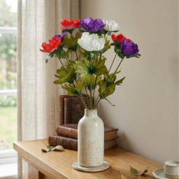 Artificial Silk Anemone Bunch 9 Heads  - Purple/Red/Cream - thumbnail 3