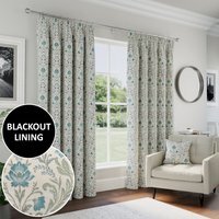 Cotswold Floral Blackout Pencil Pleat Curtains - Blue / 229cm
