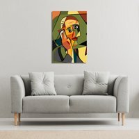 portrait cubism art style,man calls on a phone Canvas Print - Green / 101cm / 77cm - thumbnail 1