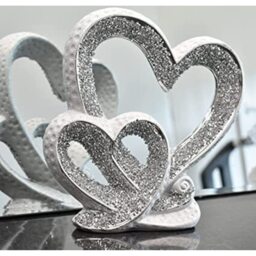 Crushed Diamond Double Heart Ornament With Round Base - Silver - thumbnail 2