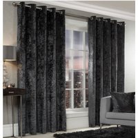 AS Crushed Velvet Eyelet Curtains - Charcoal / 117cm / 137cm