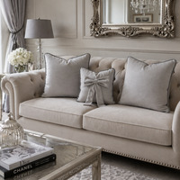Set Of 3 Plush Velvet Bespoke Cushion Set With Piping  - Silver