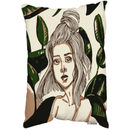 Young Woman In Tropical Leaves Cushion - Green - thumbnail 2