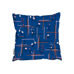 Flowers With Check Grid For Fashion Outdoor Cushion - Blue / 60cm - thumbnail 2
