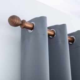 A.Unique Home Ribbed Wooden Curtain Pole with Rings and Fittings (35mm) - Walnut / 120cm - thumbnail 4