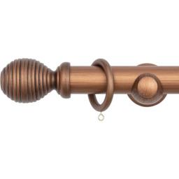 A.Unique Home Ribbed Wooden Curtain Pole with Rings and Fittings (35mm) - Walnut / 120cm - thumbnail 3