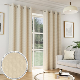 Pair of Tokyo Cream Velvet Embossed Eyelet Thermal Room Darkening Curtains - Cream / 168cm / 183cm - thumbnail 2