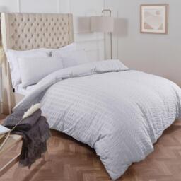 Seersucker Duvet Cover with Pillowcase Bedding Set - White / Double - thumbnail 3