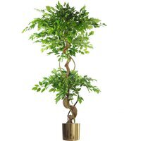 150cm Artificial Tree with Twisted Trunk and Metal Planter - Green