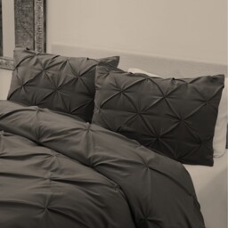Pintuck Bedding Duvet Cover Set with Matching Pillowcases - Chocolate Brown / King - thumbnail 4