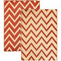 Patterned Outdoor Reversible Garden Rug - Mango Orange & Whisper White