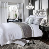 Crushed Velvet Diamante Luxurious Duvet Cover and Pillowcase Set - Silver / Single - image 1