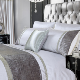 Crushed Velvet Diamante Luxurious Duvet Cover and Pillowcase Set - Silver / Single - thumbnail 3