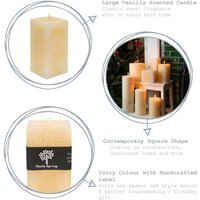 Square Vanilla Pillar Candles - 90 Hours - Cream - Pack of 6 - Natural