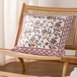 Mentera Floral Velvet Cushion - Lilac/Coral / Polyester - thumbnail 4
