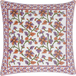 Mentera Floral Velvet Cushion - Lilac/Coral / Polyester - thumbnail 2