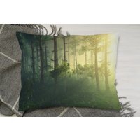 Forest In The Morning In A Fog In The Sun Cushion - Green - image 1