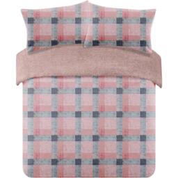 Dreamscene Check Teddy Fleece Duvet Cover Bedding Set - Pink / King - thumbnail 4
