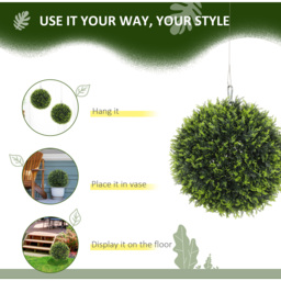 HOMCOM Set of 2 Artificial Plant Topiary Balls Faux Plants Green - Green - thumbnail 5
