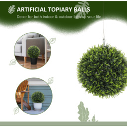HOMCOM Set of 2 Artificial Plant Topiary Balls Faux Plants Green - Green - thumbnail 3