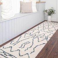 Boho Moroccan Linear Shaggy Living Area Rug - Cream / 240 x 60cm - thumbnail 1
