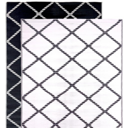 Patterned Outdoor Reversible Garden Rug - Black & White - thumbnail 2