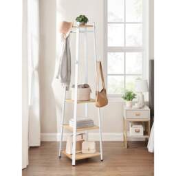 VASAGLE Coat Rack Stand with Shelves and Hooks - White - thumbnail 3