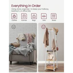 VASAGLE Coat Rack Stand with Shelves and Hooks - White - thumbnail 2