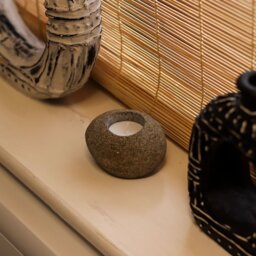 Natural Riverstone Candle Holder Single Nightlight for Cozy Ambiance - Brown - thumbnail 5