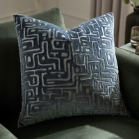 Soren Cut Velvet Abstract Cushion - Slate Blue / Feather
