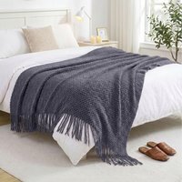 Acrylic Knitted Throw Blanket with Corn-Grain Pattern - Dark Grey