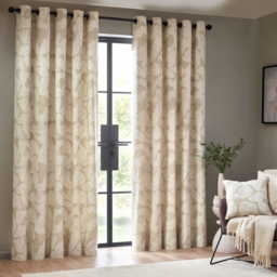 Set of 2 Brinn Abstract Cotton Eyelet Curtains - Natural / 168cm / 137cm - thumbnail 2