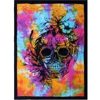 Handmade Day of Dead Skull Bedspread  Wall Hanging - Single Cotton Art Piece - Multi