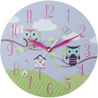 Kids 25cm Dia Owl Wall Clock - Multicolour