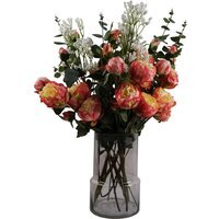 Smoke Grey Vase Pink Peonies and Artificial Eucalyptus - 60cm Smoke Grey Vase Pink Peonies Eucalyptus