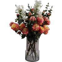 Smoke Grey Vase Pink Peonies and Artificial Eucalyptus - Smoke Grey Vase Pink Peonies Eucalyptus