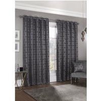 Element Geometric Woven Thermal Blackout Eyelet Curtains - Charcoal / 116cm / 137cm