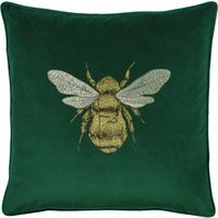Hortus Embroidered Bee Cushion - Emerald / Polyester