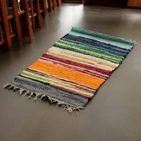 Rainbow Rag Rug 150x90cm Premium Quality Vibrant Colors - Multi - thumbnail 1