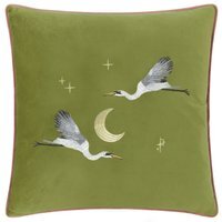 Moonlit Flight Embroidered Velvet Cushion - Olive / 80 Feather 20 Polyester - image 1