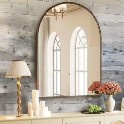 Large Arched Aluminium Wall Mirror for Bedroom Living Room - Black - thumbnail 3