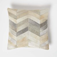 Chevron Cream Grey Leather Cushion - Grey - image 1